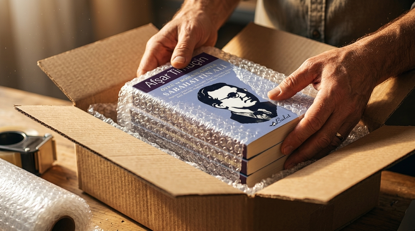 Özenle paketlenmiş karton kutu ve koruyucu malzemeler