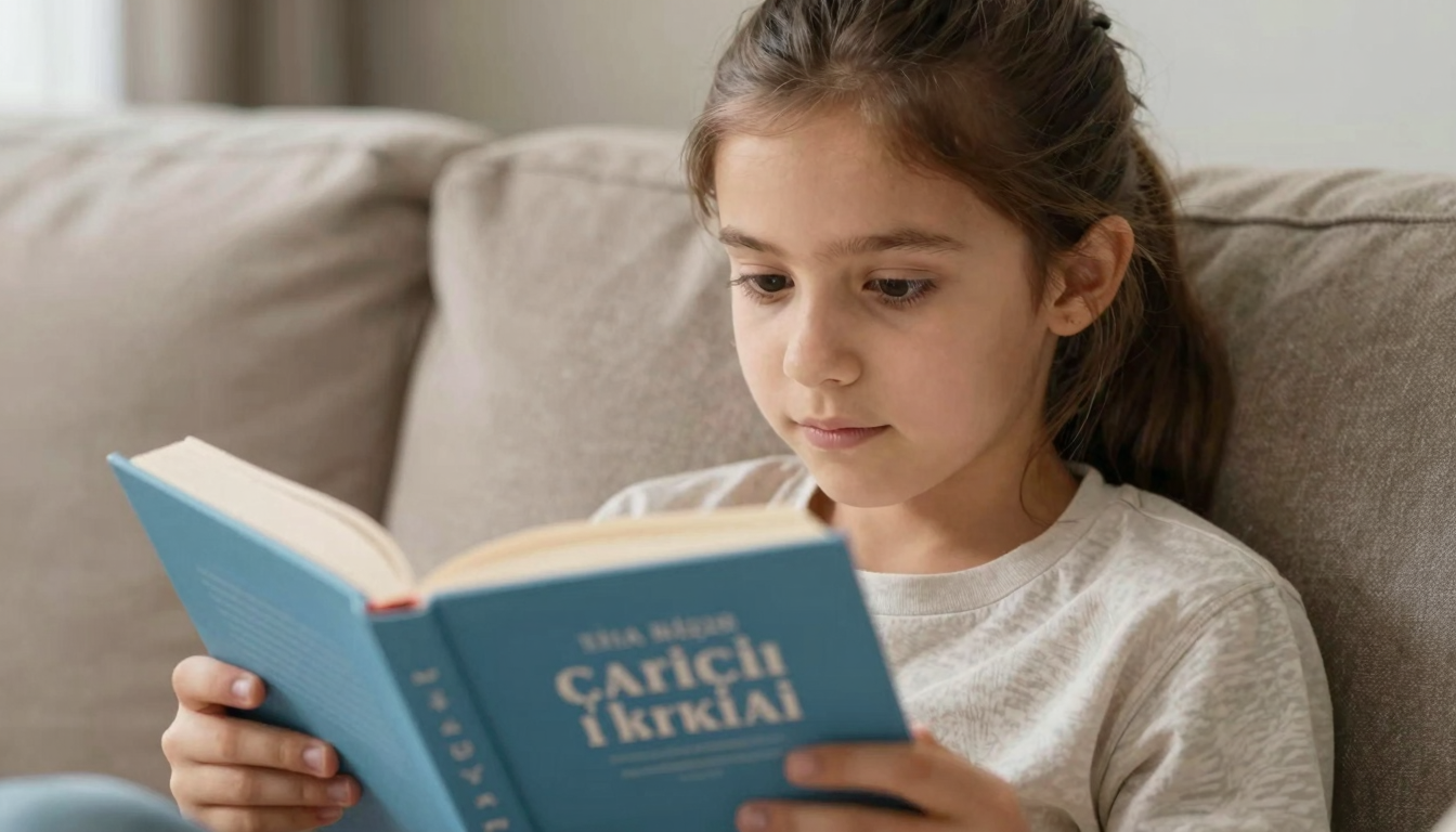 On yaşında kız çocuğu Türkçe kitap okuyor