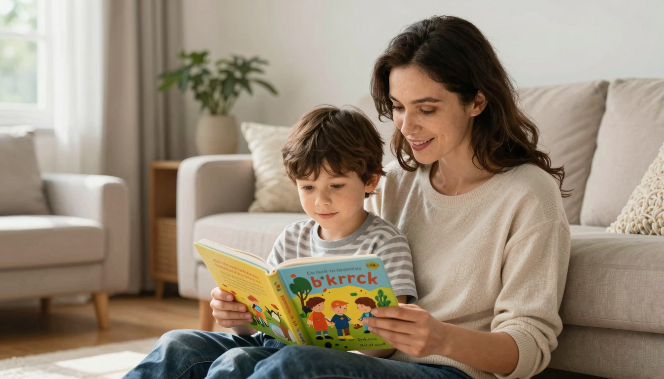 Avustralya'da evde Türkçe kitap okuyan anne ve çocuk