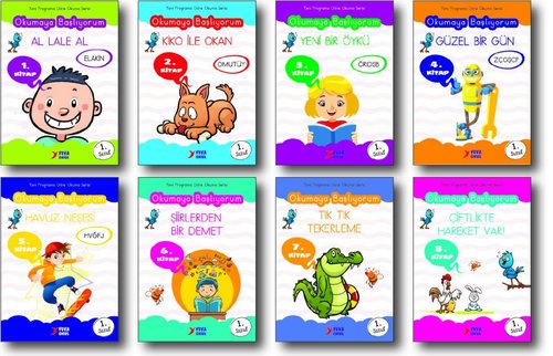 Okumaya Başlıyorum Serisi Elakin Seti- Dik Temel Harflerle - 8 Kitap Takım | Yuva (İnce Kapak)
