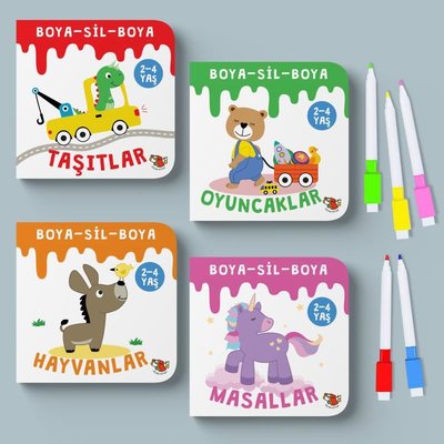 Boya - Sil - Boya Seti 4 Kitap Takım - 5 Kalem Hediye | Uçan Kitap (İnce Kapak)