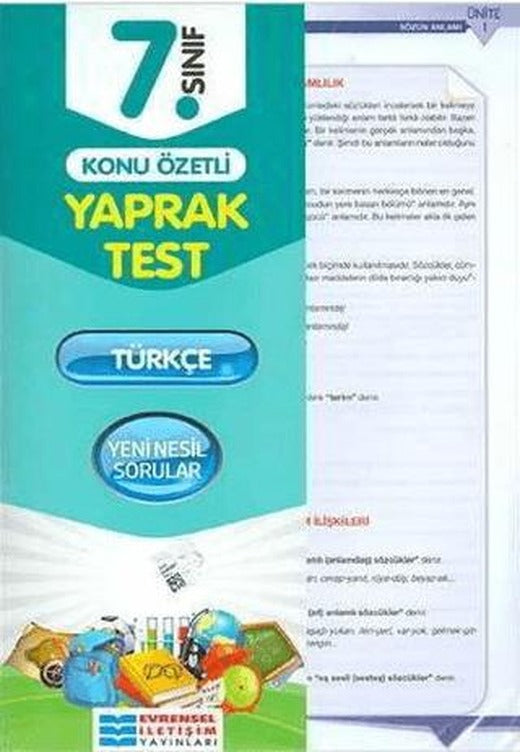 7. Sınıf Türkçe Konu Özetli Yaprak Test | Evrensel İletişim Yayınları (Ciltsiz)