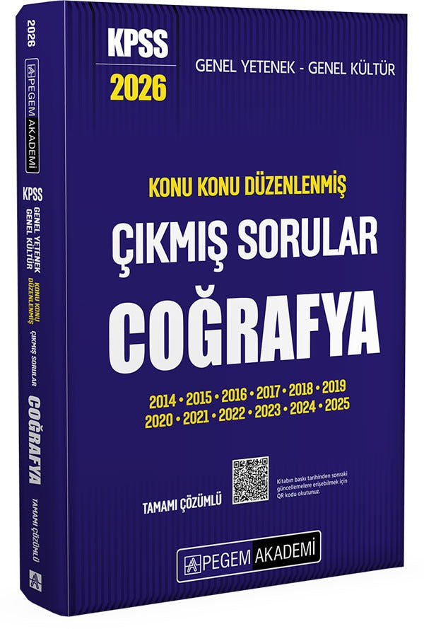 2026 KPSS Genel Yetenek Genel Kültür Konu Konu Düzenlenmiş Tamamı Çözümlü Çıkmış Sorular Coğrafya | Pegem Akademi Yayıncılık (Ciltsiz)