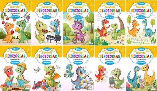 Sevimli Dinozorlar Boyama Kitabı Seti - 10 Kitap Takım | Atlı Karınca Yayınları (İnce Kapak) - Resim 1