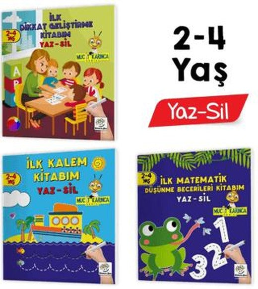2-4 Yaş Mucit Karınca YAZ - SİL Kitaplar (İlk Kalem, Dikkat, Matematik, Düşünme Becerileri Kitabım) | Yükselen Zeka Yayınları (Ciltsiz)