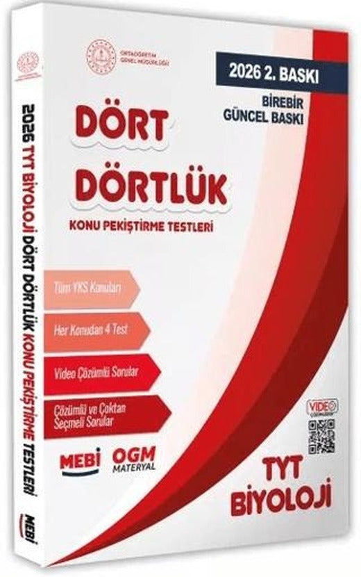 2026 YKS-TYT MEBİ-OGM Dört Dörtlük Biyoloji Pekiştirme Testleri Soru Bankası Video Çözümlü