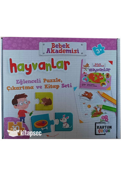 Bebek Akademisi Hayvanlar Eğlenceli Puzzle Çıkartma ve Kitap Seti 10 Parça 3+Yaş Karton Çocuk kitap kapağı