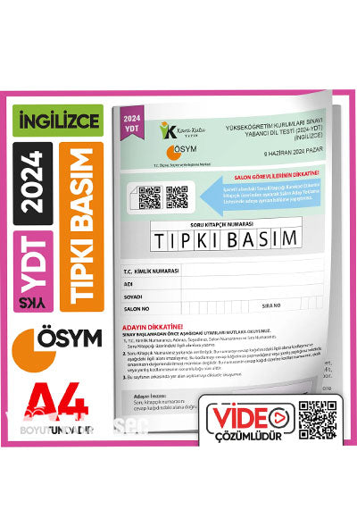 2024 YKS YDT İngilizce ÖSYM Tıpkı Basım Çıkmış Soru Deneme Kitapçığı (Video Çözümlü Türkiye Geneli) - Komisyon kitap kapağı