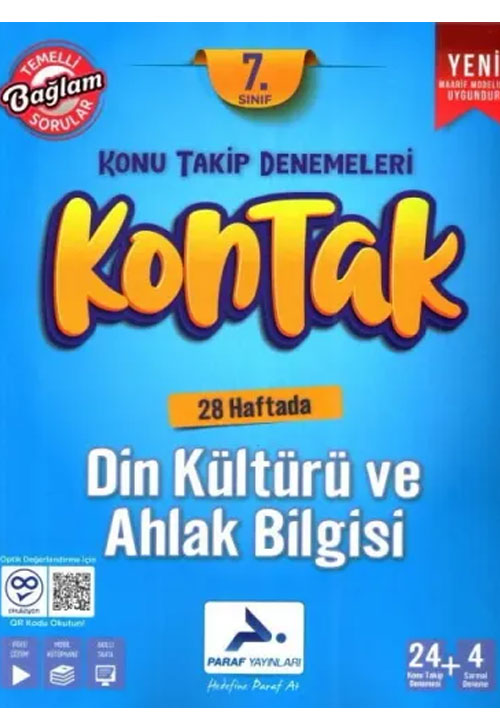 7. Sınıf Din Kültürü ve Ahlak Bilgisi Kontak Konu Takip Denemeleri Paraf Yayınları - Komisyon kitap kapağı