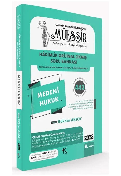 2026 MÜESSİR Hakimlik Medeni Hukuk Orijinal Çıkmış Soru Bankası Çözümlü 8. Baskı - - Gökhan Aksoy kitap kapağı