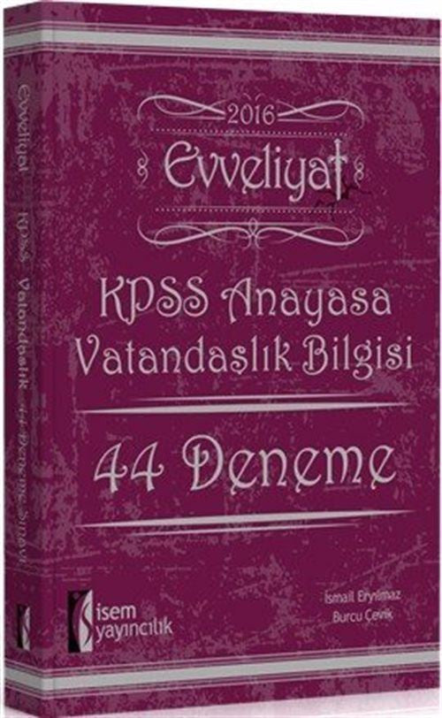 2016 Evveliyat KPSS Anayasa Vatandaşlık Bilgisi 44 Deneme Sınavı kitap kapağı