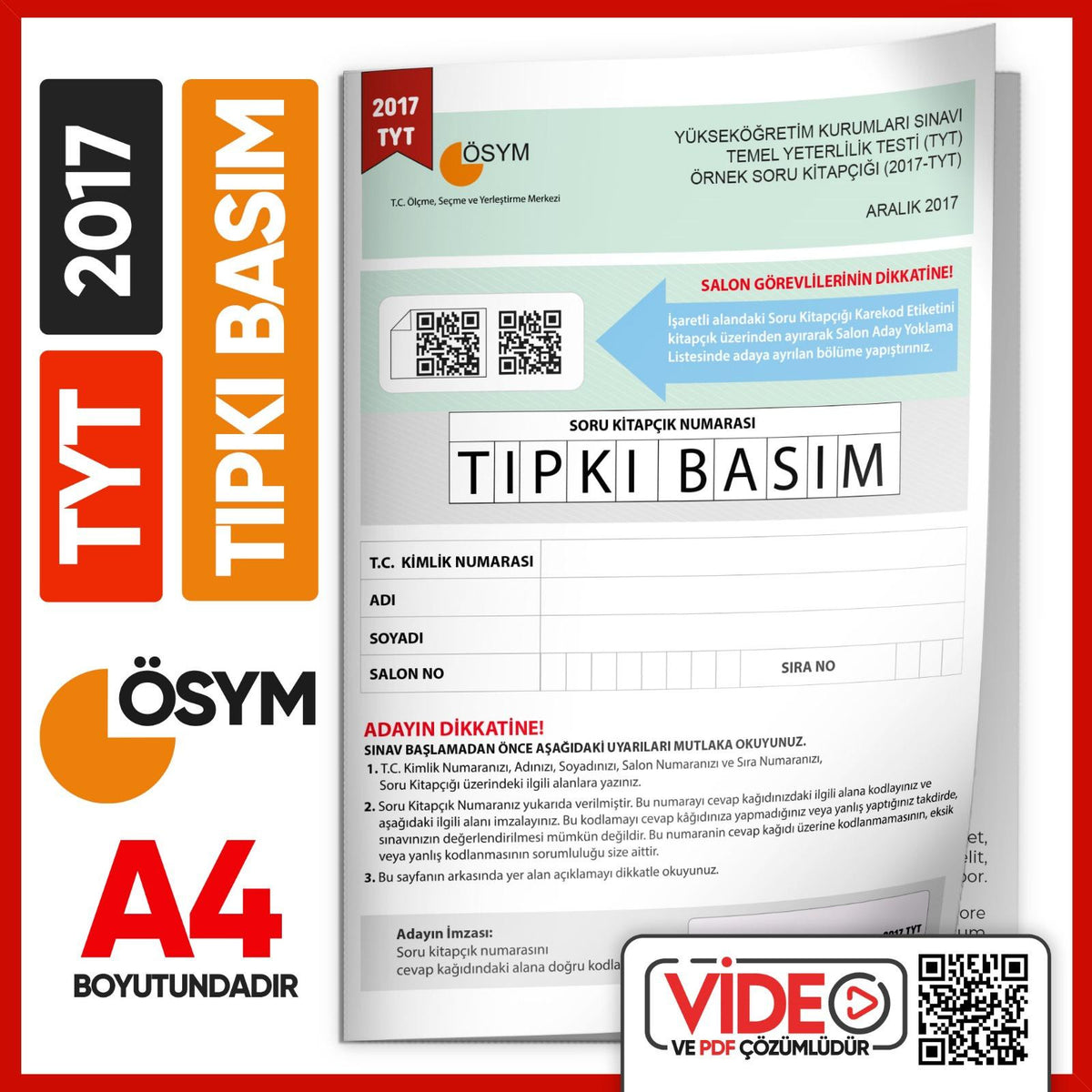 2017 YKS-TYT (ÖRNEK) ÖSYM Tıpkı Basım Çıkmış Soru Deneme Kitapçığı (Video Çözümlü Türkiye Geneli) kitap kapağı