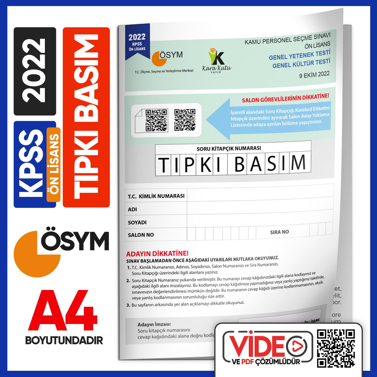 2022 KPSS Ön Lisans ÖSYM Çıkmış Soru Tıpkı Basım Türkiye Geneli Kitapçığı kitap kapağı