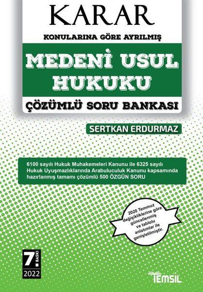 2022 Medeni Usul Hukuku Çözümlü Soru Bankası - Karar Konularına Göre Ayrılmış - Sertkan Erdurmaz kitap kapağı