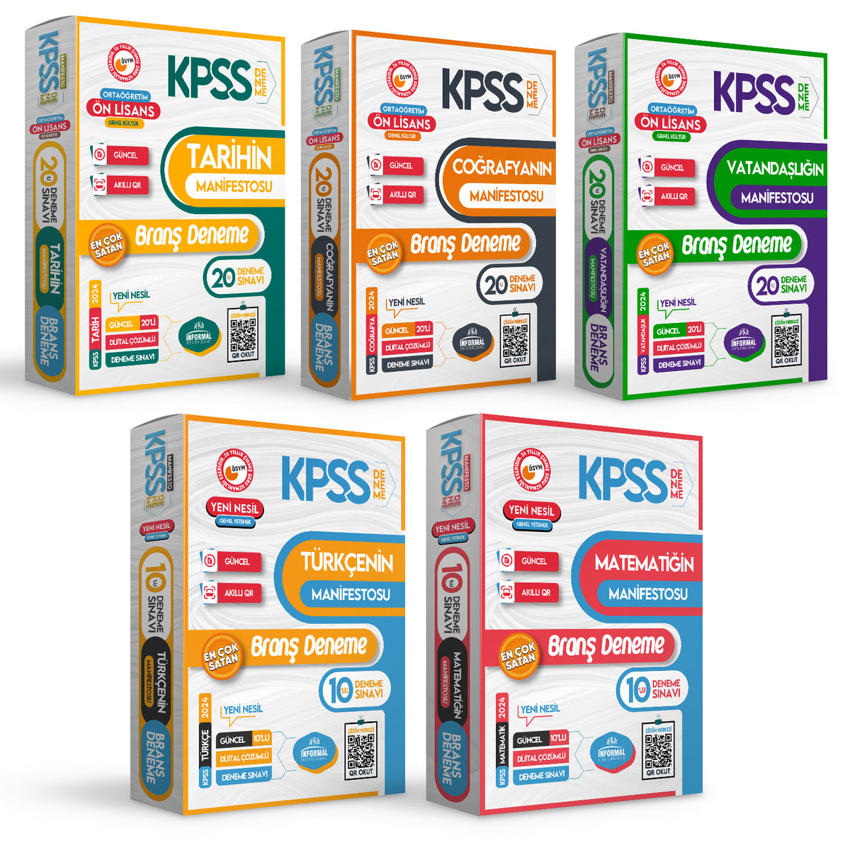 2024 KPSS Ön Lisans- Ortaöğretim GY-GK 5li Manifesto Dijital Çözümlü BRANŞ Deneme Seti kitap kapağı