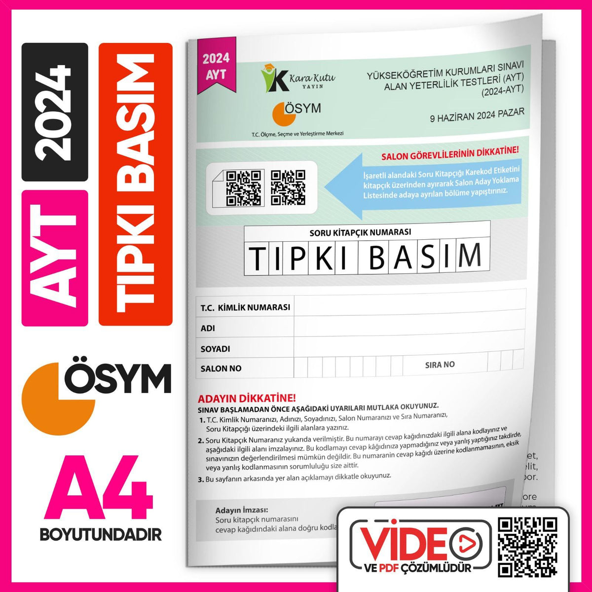 2024 YKS-AYT (SAY-TM) ÖSYM Tıpkı Basım Çıkmış Soru Deneme Kitapçığı (Video Çözümlü Türkiye Geneli) kitap kapağı