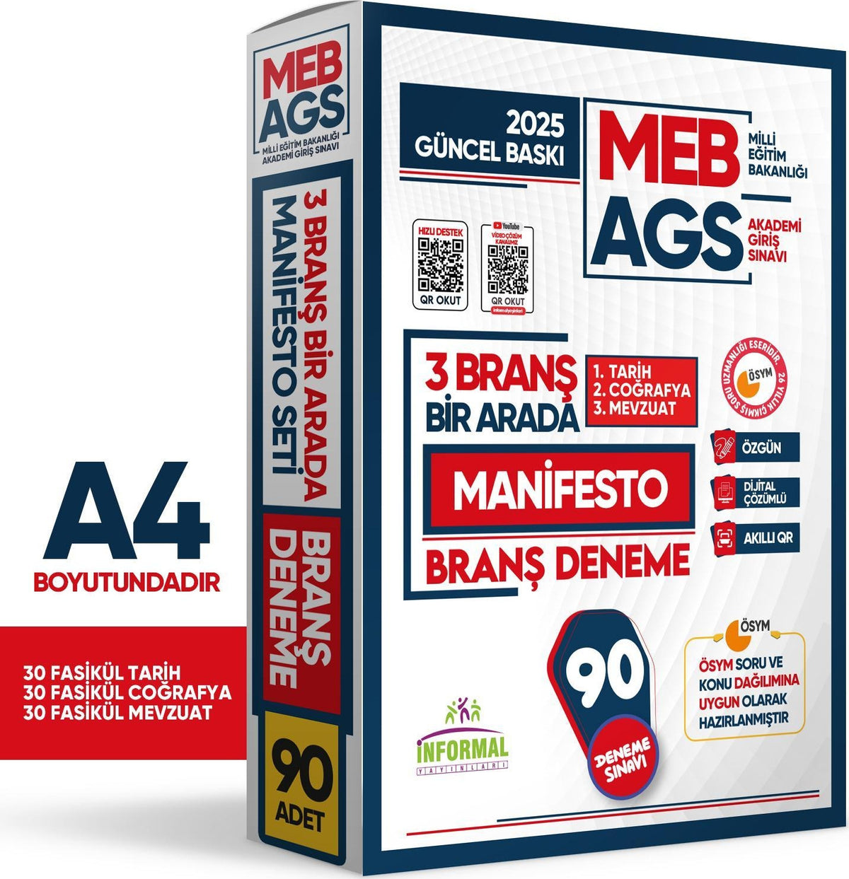 2025 MEB AGS TARİH-COĞRAFYA-MEVZUAT Manifesto 90 Adet Branş Deneme (3x30) Fasikül SETİ Çözümlü kitap kapağı