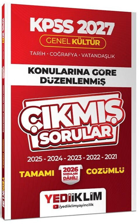 2027 KPSS Genel Kültür Konularına Göre Düzenlenmiş Tamamı Çözümlü Çıkmış Sorular Yediiklim Yayınları kitap kapağı