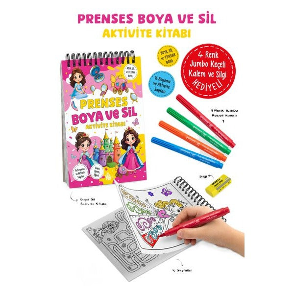 Prenses - Boya ve Sil Aktivite Kitabı 3 + Yaş | Bigkids Yayınları (İnce Kapak)
