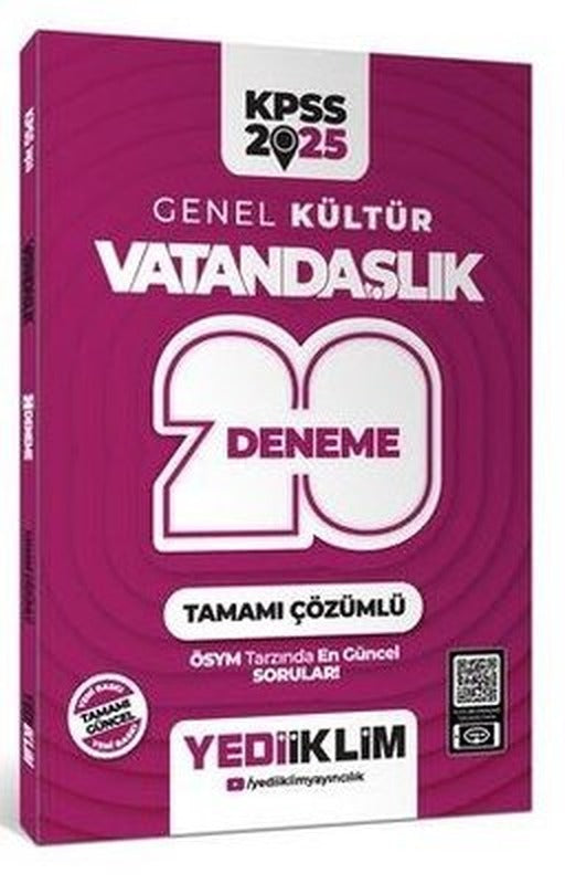 2025 KPSS Genel Kültür Vatandaşlık Tamamı Çözümlü 20 Deneme | Yediiklim Yayınları (İnce Kapak)