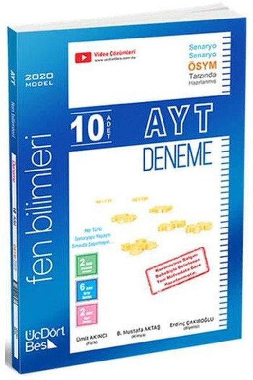 AYT Fen Bilimleri 10'lu Deneme Sınavı 2021 Model | Üç Dört Beş Yayınları (İnce Kapak)