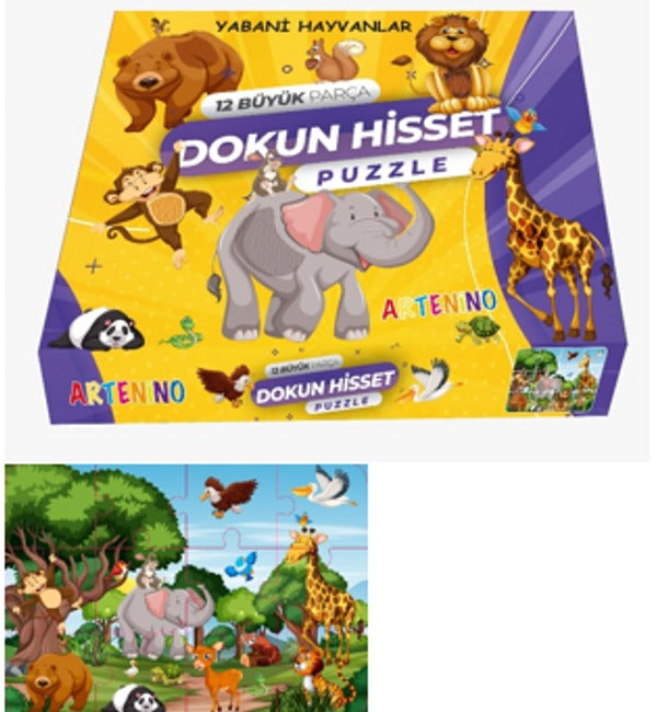 Yabani Hayvanları 12 Büyük Parça Dokun Hisset Puzzle | Artenino Yayıncılık