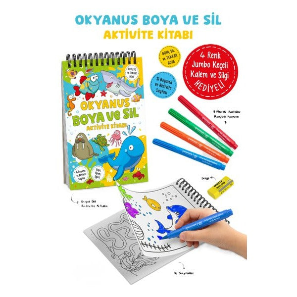 Okyanus - Boya ve Sil Aktivite Kitabı 3 + Yaş | Bigkids Yayınları (İnce Kapak)