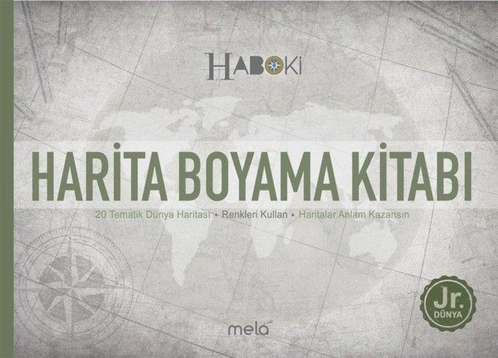 Harita Boyama Kitabı - Haboki Jr.Dünya - 20 Tematik Dünya Haritası | Mela Yayınevi (İnce Kapak)