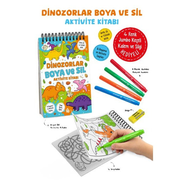 Dinozorlar - Boya ve Sil Aktivite Kitabı 3 + Yaş | Bigkids Yayınları (İnce Kapak)
