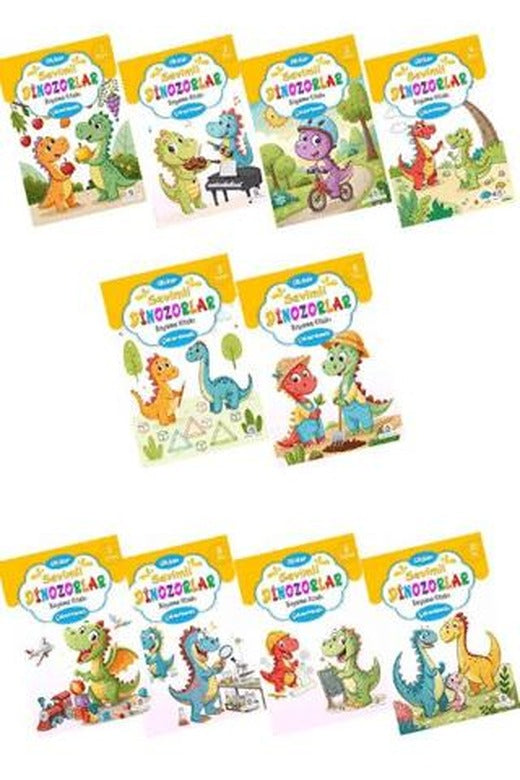 Sevimli Dinozorlar Boyama Kitabı Sticker Çıkartmalı (10 Kitap Set) | Atlı Karınca Yayınları (Ciltsiz)