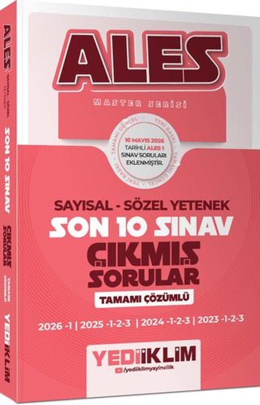 ALES Master Serisi Sayısal Sözel Yetenek Tamamı Çözümlü Son 10 Sınav Çıkmış Sorular (10 Mayıs 2026 ALES - 1 Ekli) | Yediiklim Yayınları (Ciltsiz)