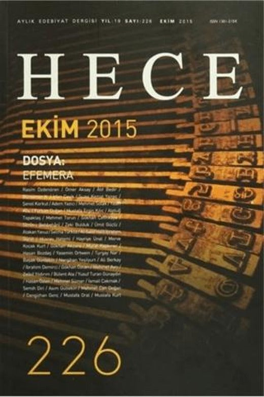 Hece Aylık Edebiyat Dergisi Sayı: 226 - Ekim 2015 | Hece Dergisi (Ciltsiz)