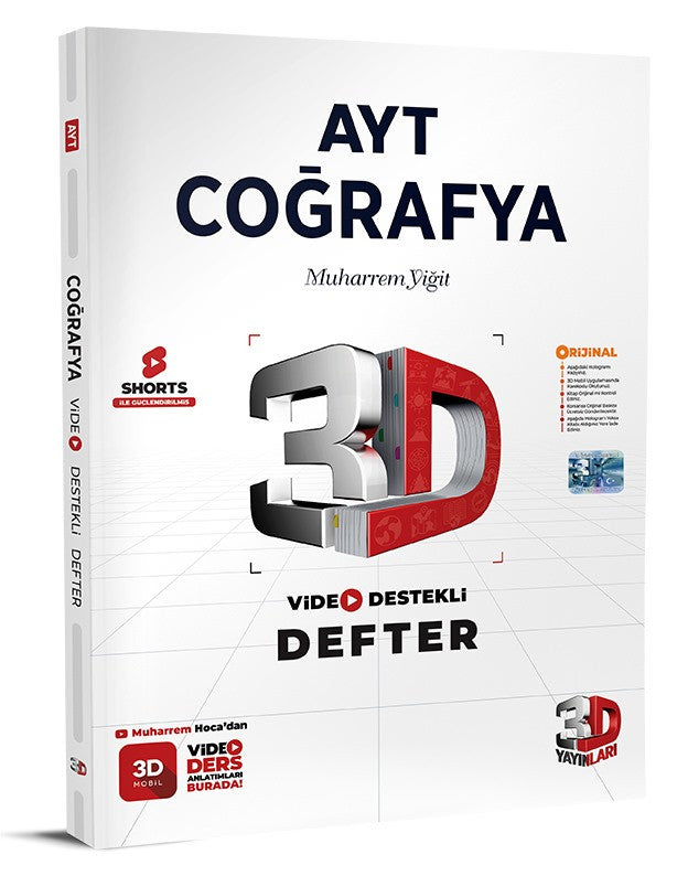 3D Yayınları 2026 Ayt Coğrafya Video Destekli Defter kitap kapağı