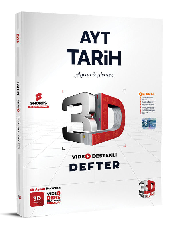 3D Yayınları 2026 Ayt Tarih Video Destekli Defter kitap kapağı