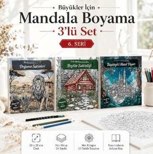 Büyükler İçin 3'lü Mandala Boyama Seti 6. Seri | Note The Time