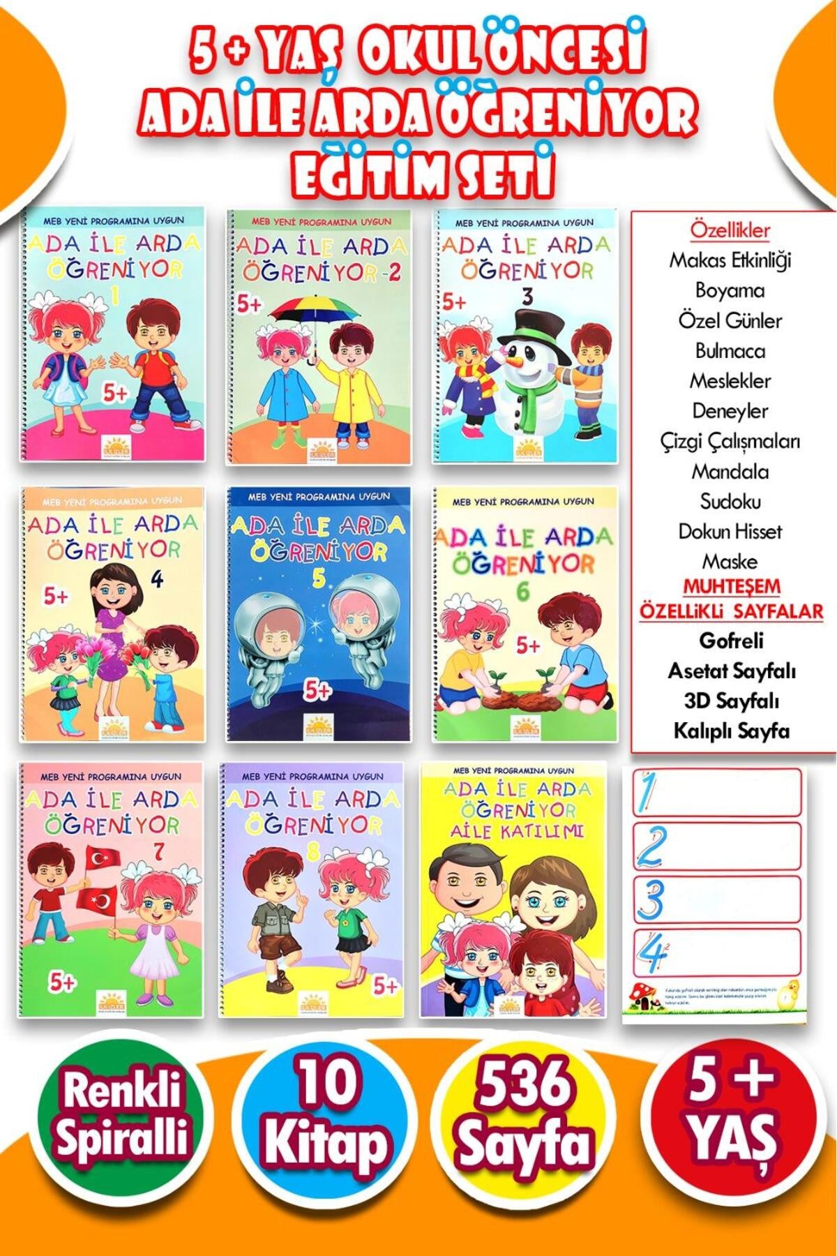4 - 5 - 6 - 7 Yaş Ada Ile Arda Öğreniyor Dikkat Ve Zeka Güçlendirme Okul Öncesi Eğitim Seti kitap kapağı