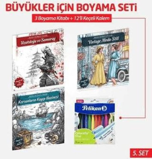 NTT 3 Kitap + Boyama Kalemi Büyükler İçin Boyama 5. Set | Note The Time