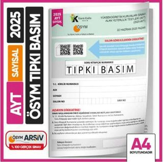 2025 YKS-AYT Sayısal (SAY) ÖSYM Tıpkı Basım Çıkmış Soru Deneme Kitapçığı