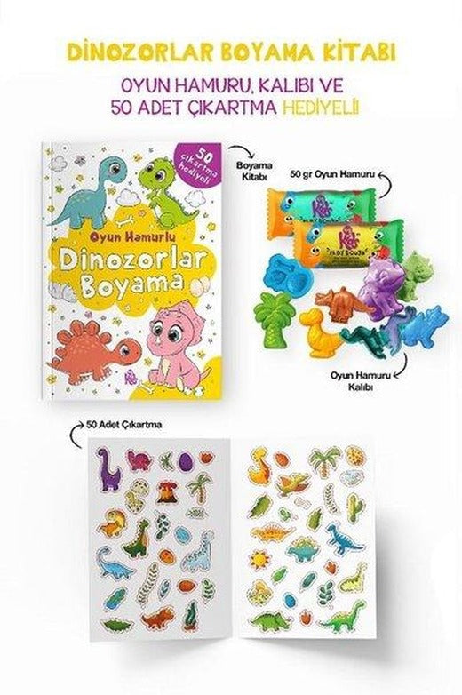 Dinozorlar Boyama Kitabı - Oyun Hamuru Kalıbı ve 50 Adet Çıkartma Hediyeli 3 + Yaş | Bigkids Yayınları (İnce Kapak)