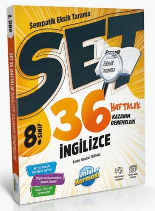 8. Sınıf İngilizce 36 Haftalık Kazanım Denemeleri | Ünlüler Karması (Ciltsiz)