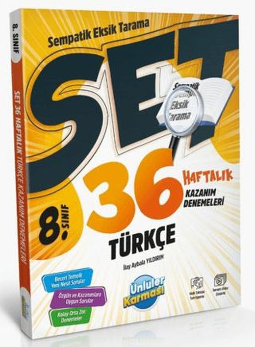 8. Sınıf Türkçe 36 Haftalık Kazanım Denemeleri | Ünlüler Karması (Ciltsiz)