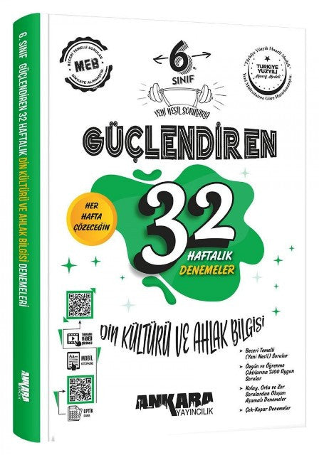 6. Sınıf Güçlendiren 32 Haftalık Din Kültürü ve Ahlak Bilgisi Kazanım Denemeleri 2026 kitap kapağı