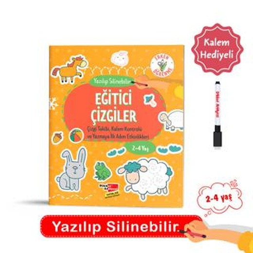 2- 4 Yaş Yaz Sil Eğitici Çizgiler Etkinlik Kitabı