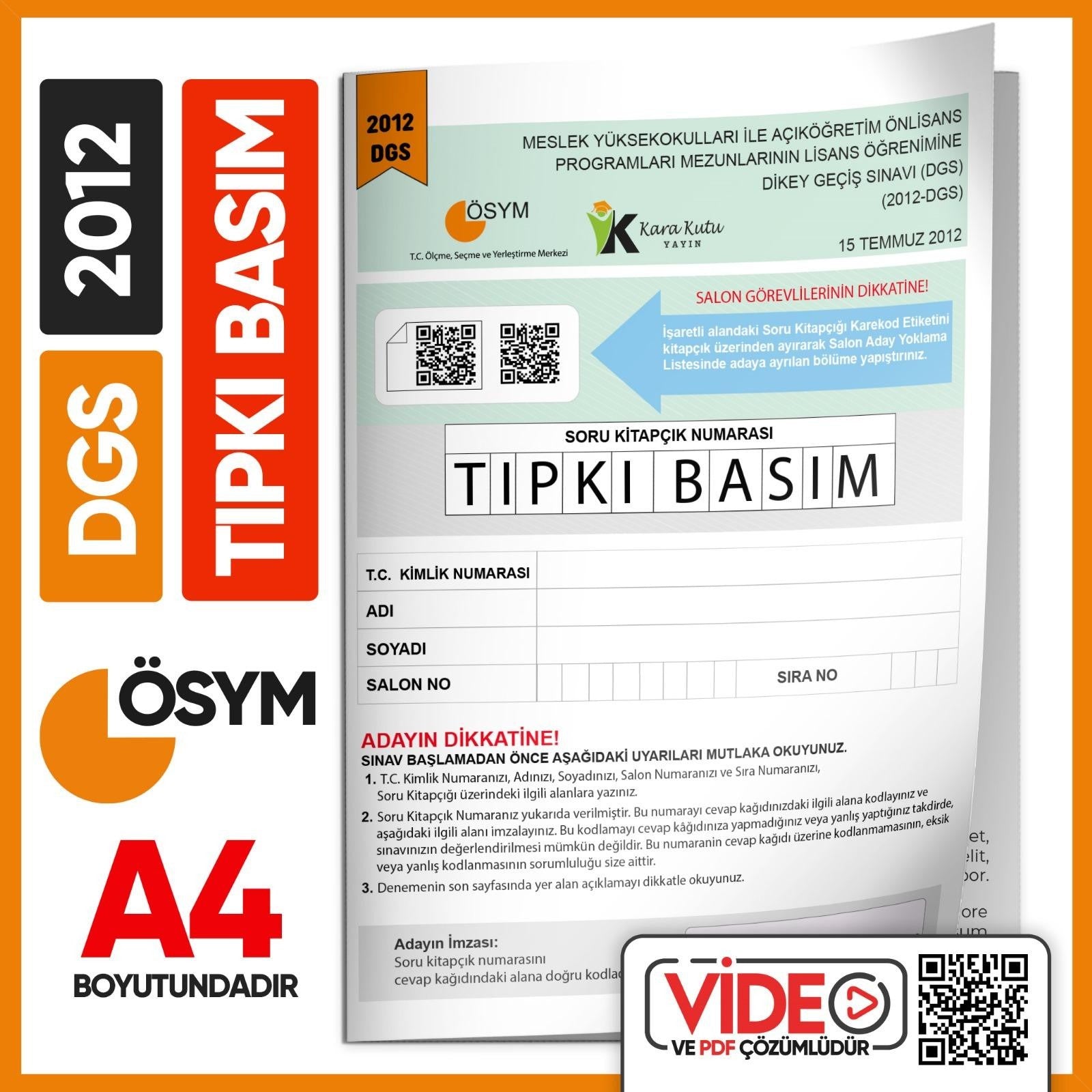 DGS ÖSYM Tıpkı Basım Çıkmış Soru Deneme Kitapçığı Yeni Baskı Türkiye Geneli Dijital Çözümlü