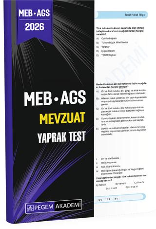 2026 MEB AGS Mevzuat Yaprak Test | Pegem Akademi Yayıncılık (Ciltsiz) - Resim 1