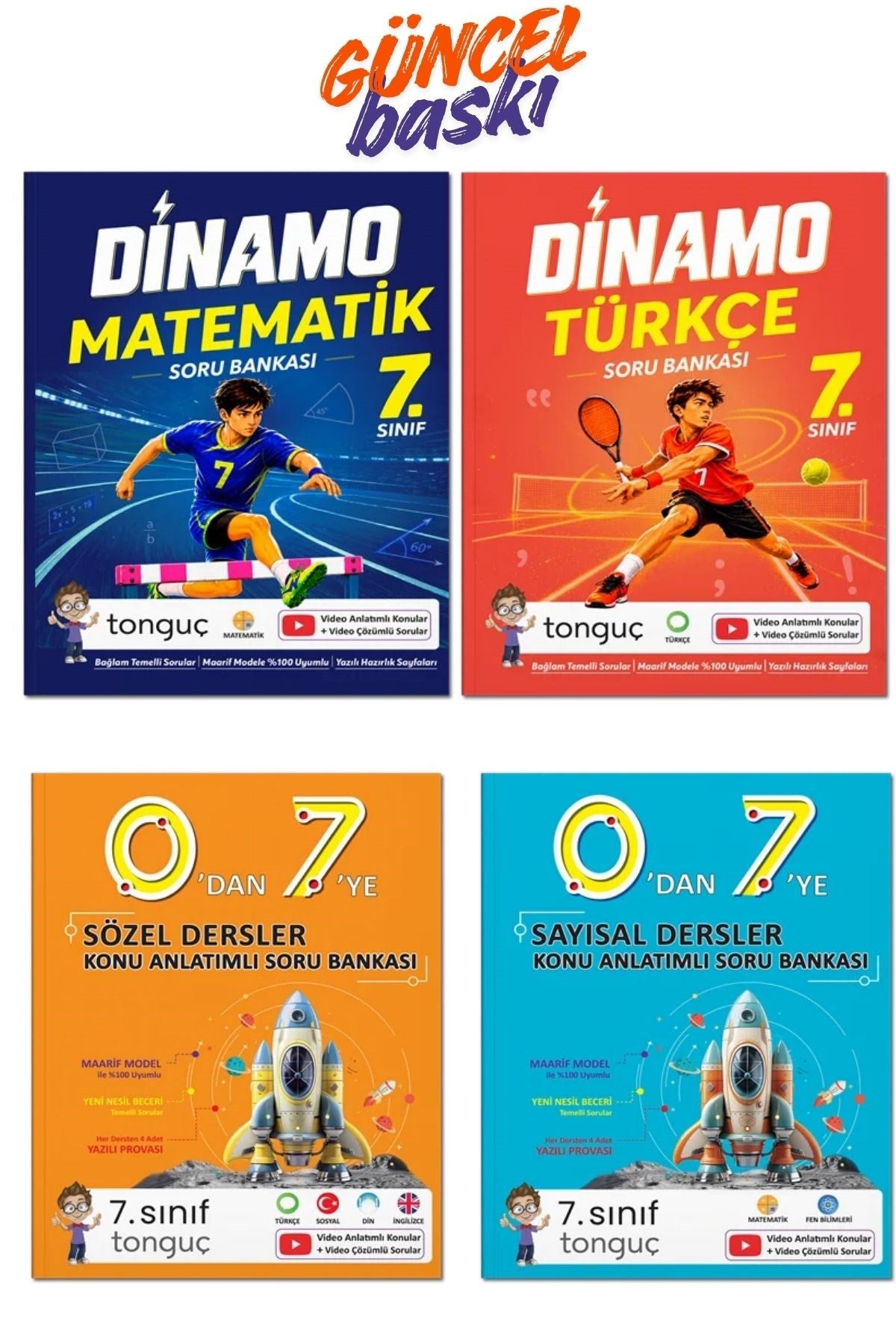 7. Sınıf Türkçe ve Matematik Konu Anlatımlı Soru Bankası - 4 KİTAP Tonguç yayınları kitap kapağı