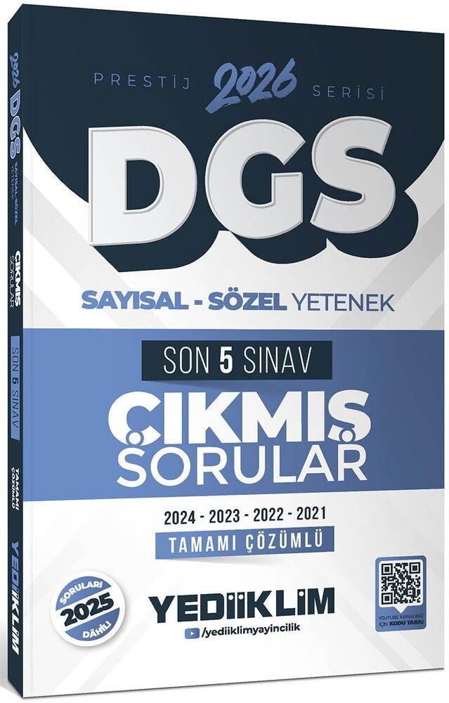 2026 DGS Prestij Serisi Sayısal Sözel Yetenek Tamamı Çözümlü Son 5 Sınav Çıkmış Sorular | Yediiklim Yayınları (İnce Kapak)