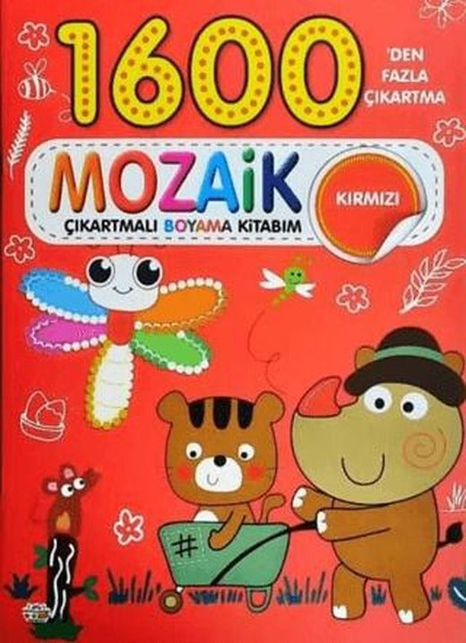 Mozaik Çıkartmalı Boyama Kitabı Kırmızı 1600'den Fazla Çıkartma