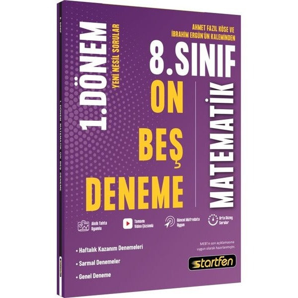 8. Sınıf 1. Dönem 15'Li Matematik Denemesi | Startfen Yayınları (İnce Kapak)