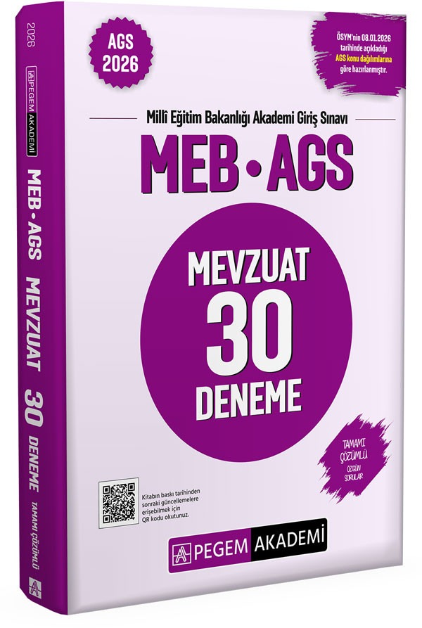 2026 MEB AGS Mevzuat 30 Deneme Tamamı Çözümlü | Pegem Akademi Yayıncılık (Ciltsiz)